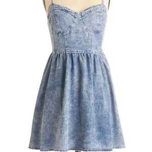 Modcloth En Creme Acid Wash Jean Mini Dress S